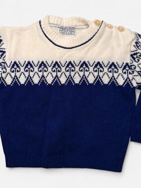 Cradle Knit VTG 40s 50s Baby Knit Sweater Boys Soft Button Neck Blue White 1.5-2